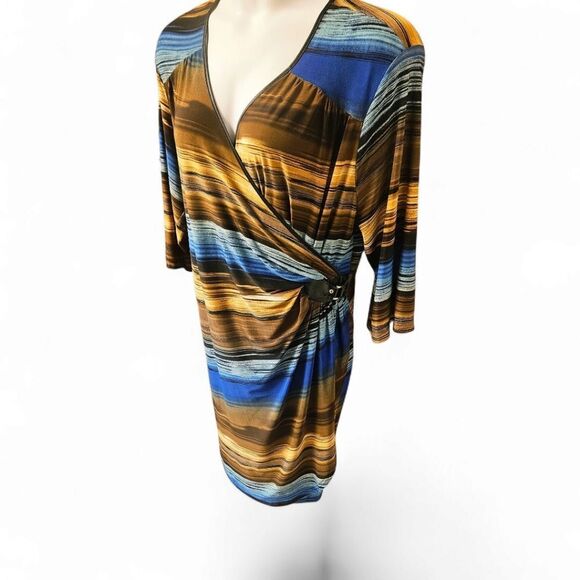 MLLE GABRIALLE Plus Size Multi- Color Stripped Wrap 1/2'Sleeve Midi Dress 3X - Picture 8 of 15